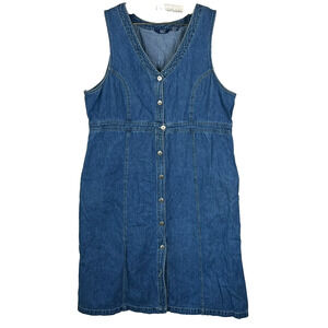 D.P.S. Dress Womens Size 2X Full Button Denim Sleeveless Tank Midi Dress Y2K 90s